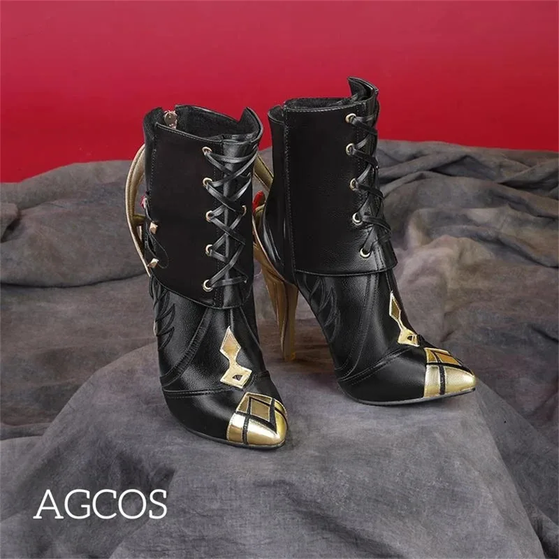 

AGCOS The Knave Arlecchino Обувь для косплея Game Genshin Impact Arlecchino Сапоги для косплея Рождественская обувь для девочек