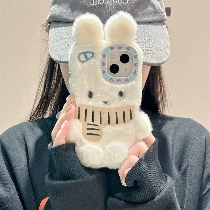 

Miffy autumn/winter plush iPhone 16 Promax phone case for couples, suitable for iPhone 15 Pro soft case protective case gift