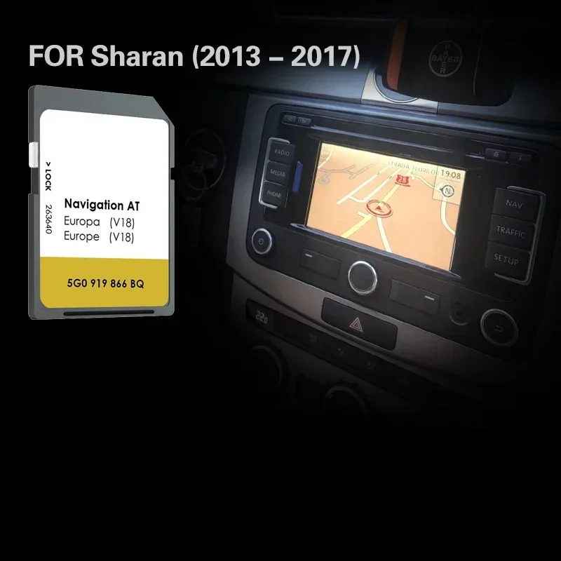 AT V18 Fitting for VW Sharan 2013 2017 Car New Update Map MIB1 SD Navigation Card Cover France Bulgaria Sweden Switzerland