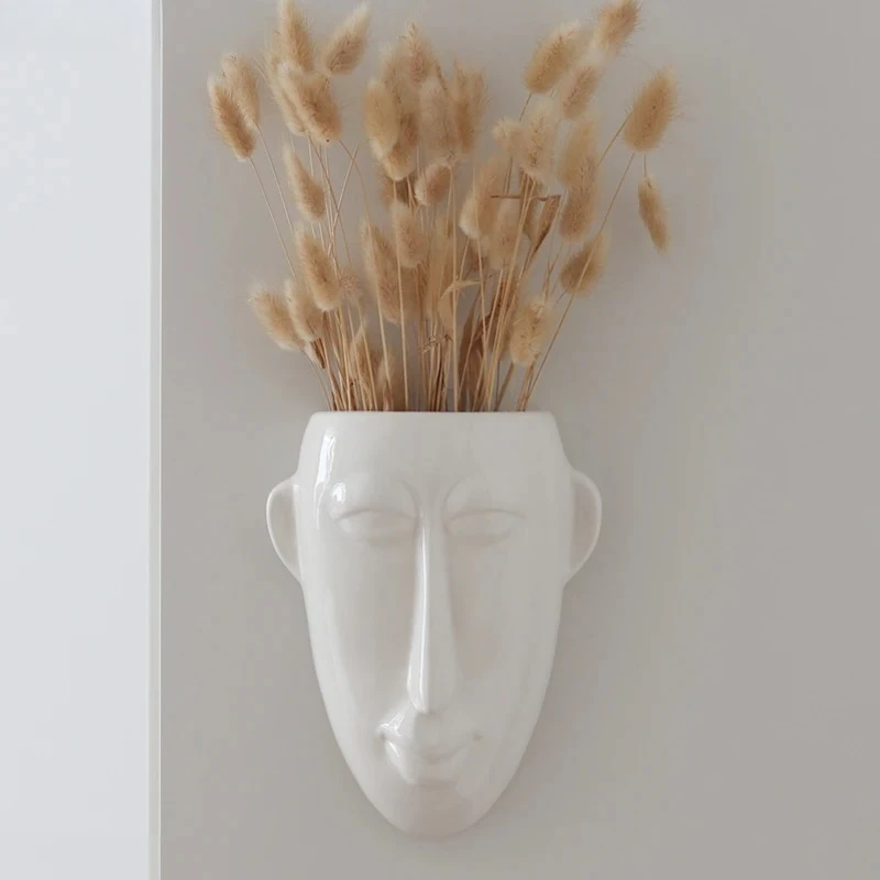 Abstract Human Face Ceramic Vase Wall-mounted Plant Pots Table Decoration Flower Arrangement Floral Vase Room Aesthetic Decor