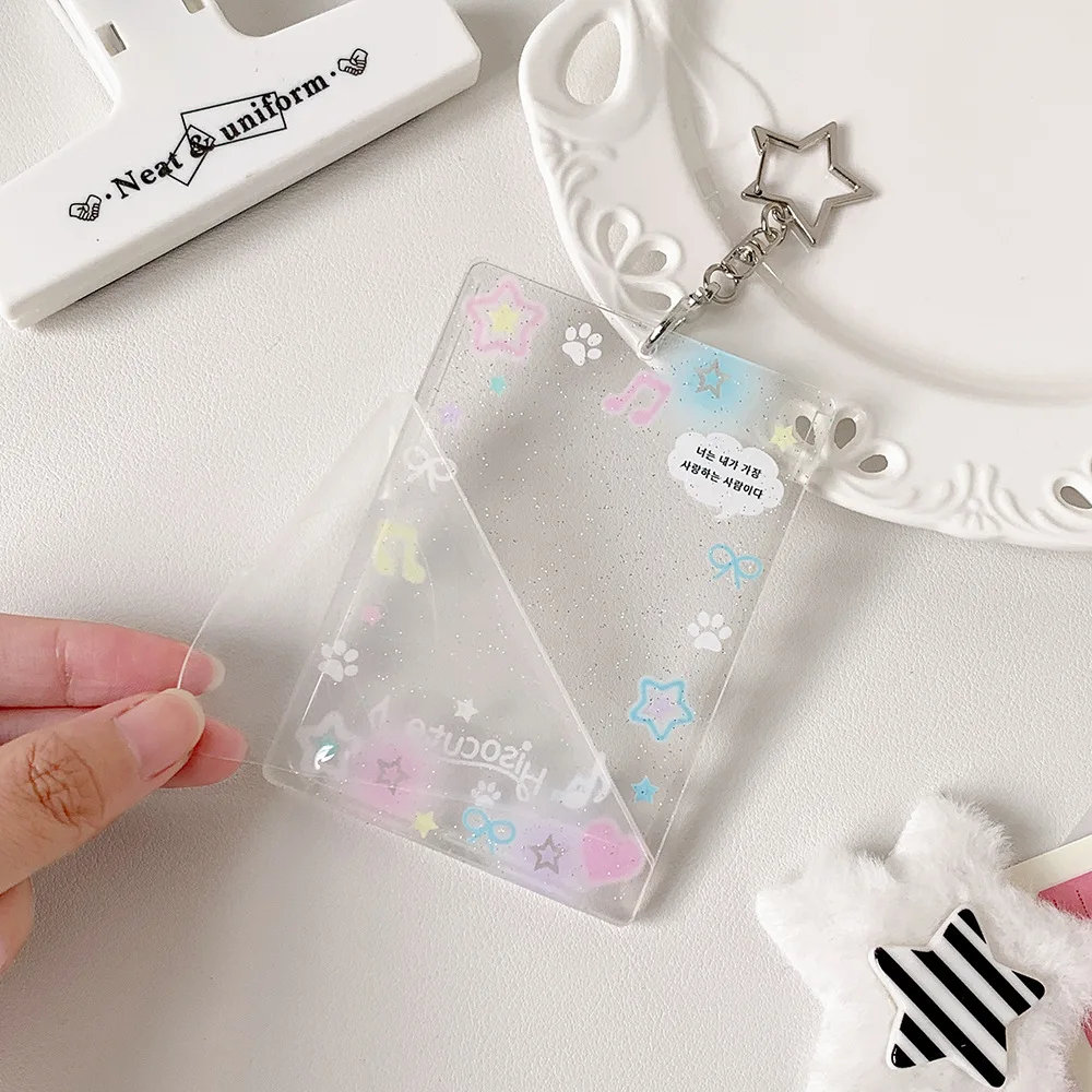 Colorful graffiti love transparent glitter card sleeve three-inch small card card brick schoolbag key chain pendant