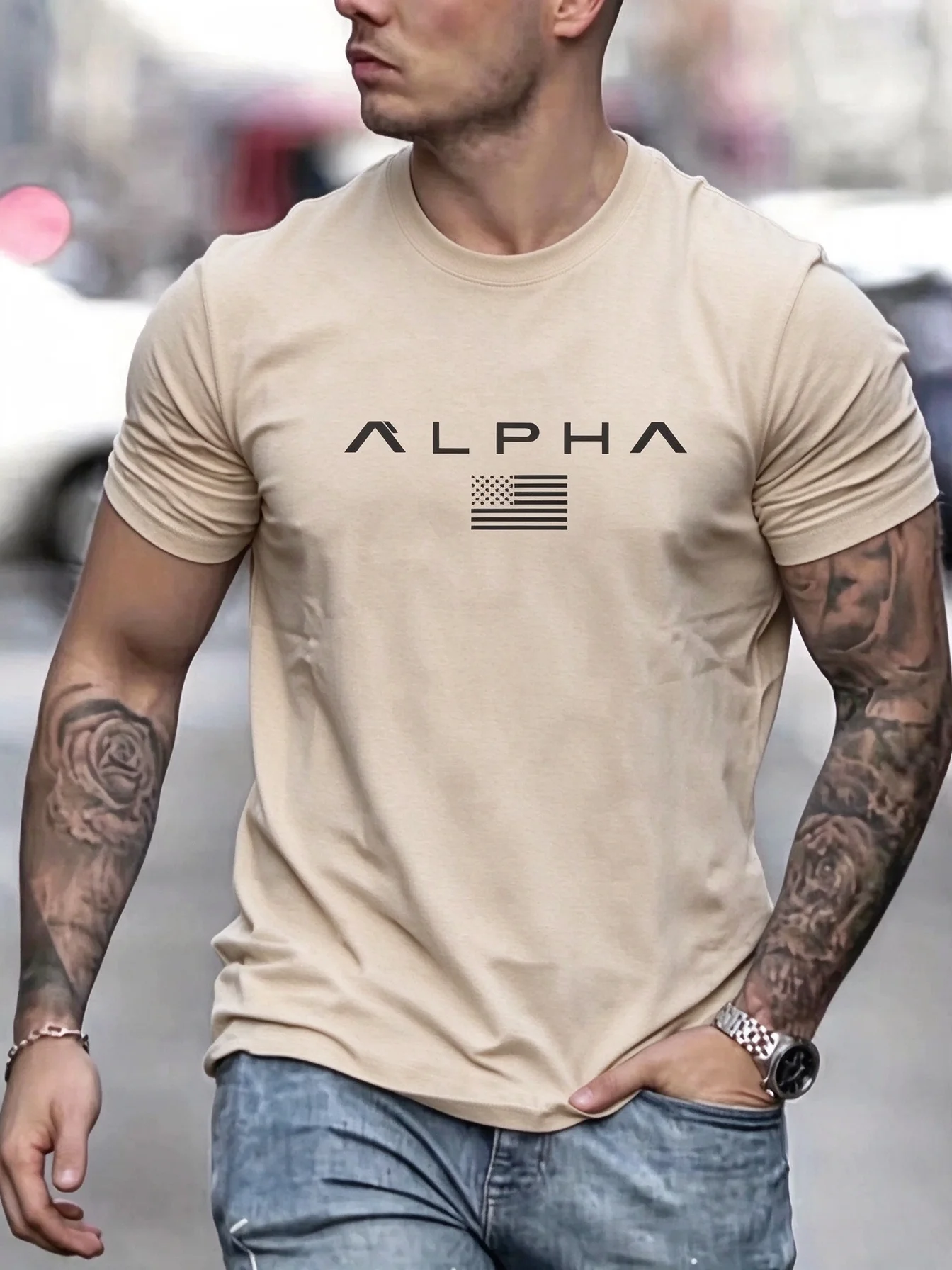 2026 New Tactical Alpha Family Matching Oversized Unisex T Shirt Minimal Letter Flag Print Cotton Short Sleeve Streetwear Tee