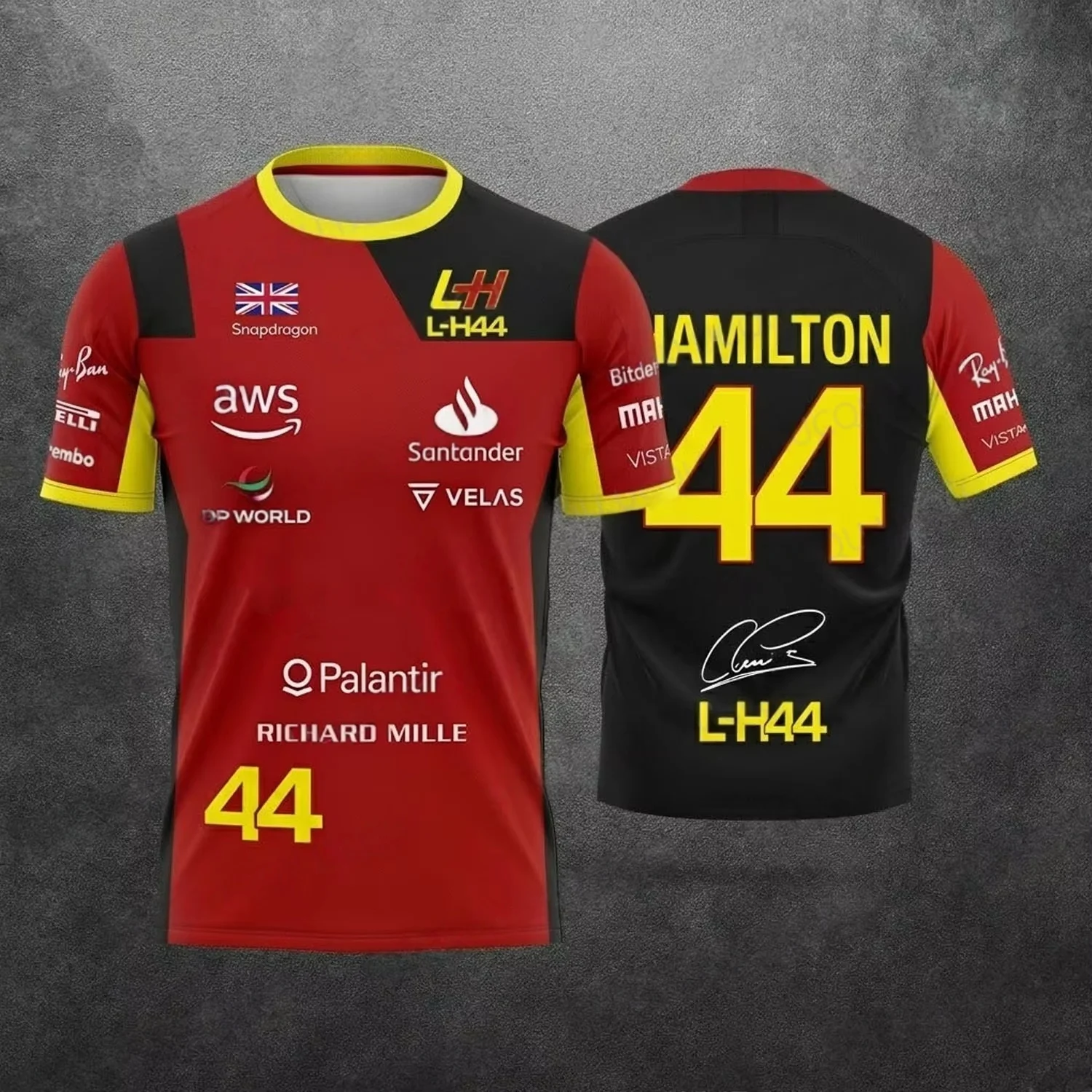 2026 Neue Sonderedition Hamilton Leclerc Sommer Unisex Motorsport-Fans 44 16 Rot-Schwarz Rennteam Uniform Trikot T-Shirt – Detail 7
