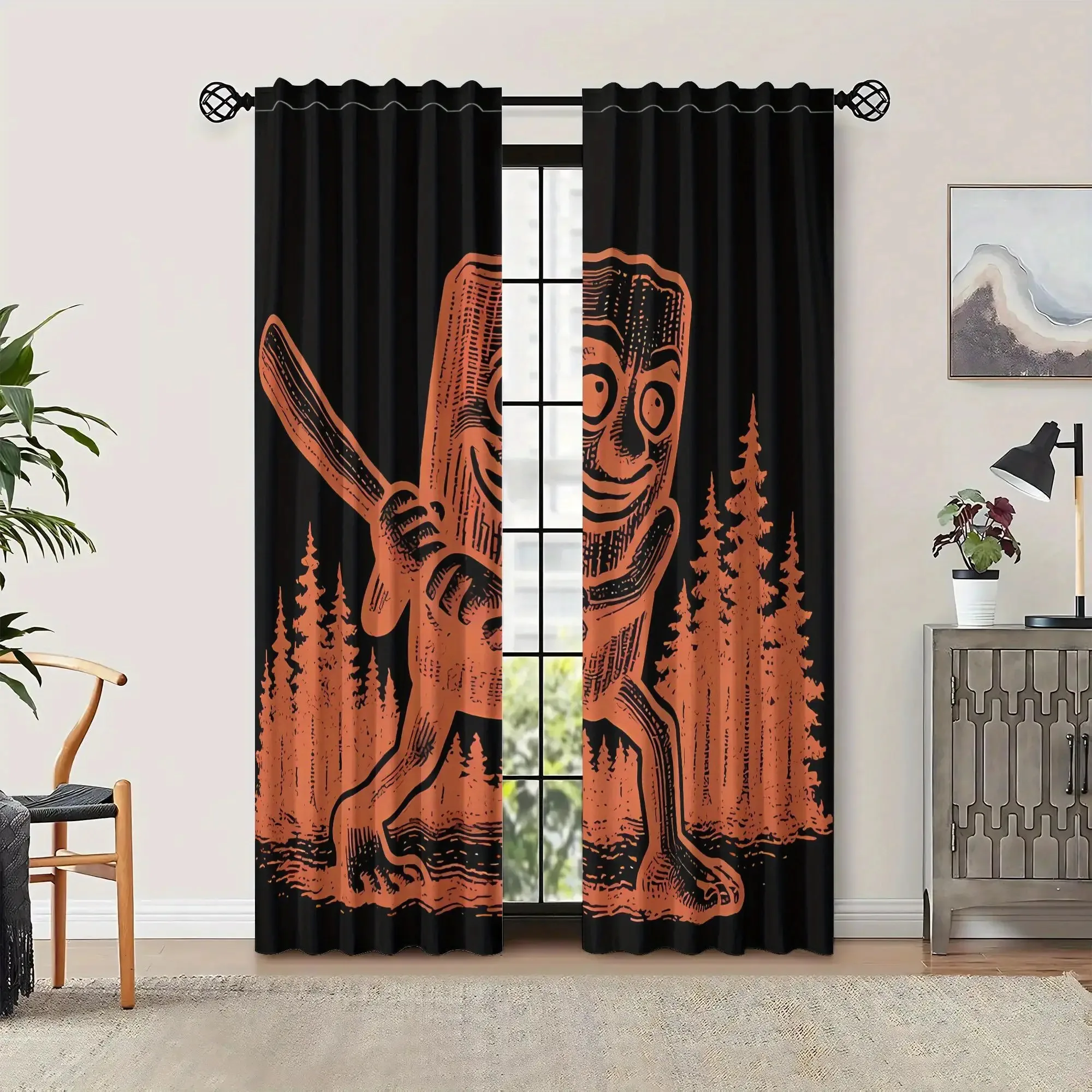 Curtain2pcs Vintage Funny Animated Figure Light-Blocking Curtains - Made from  Polyester with Grommet Top, Ideal for
