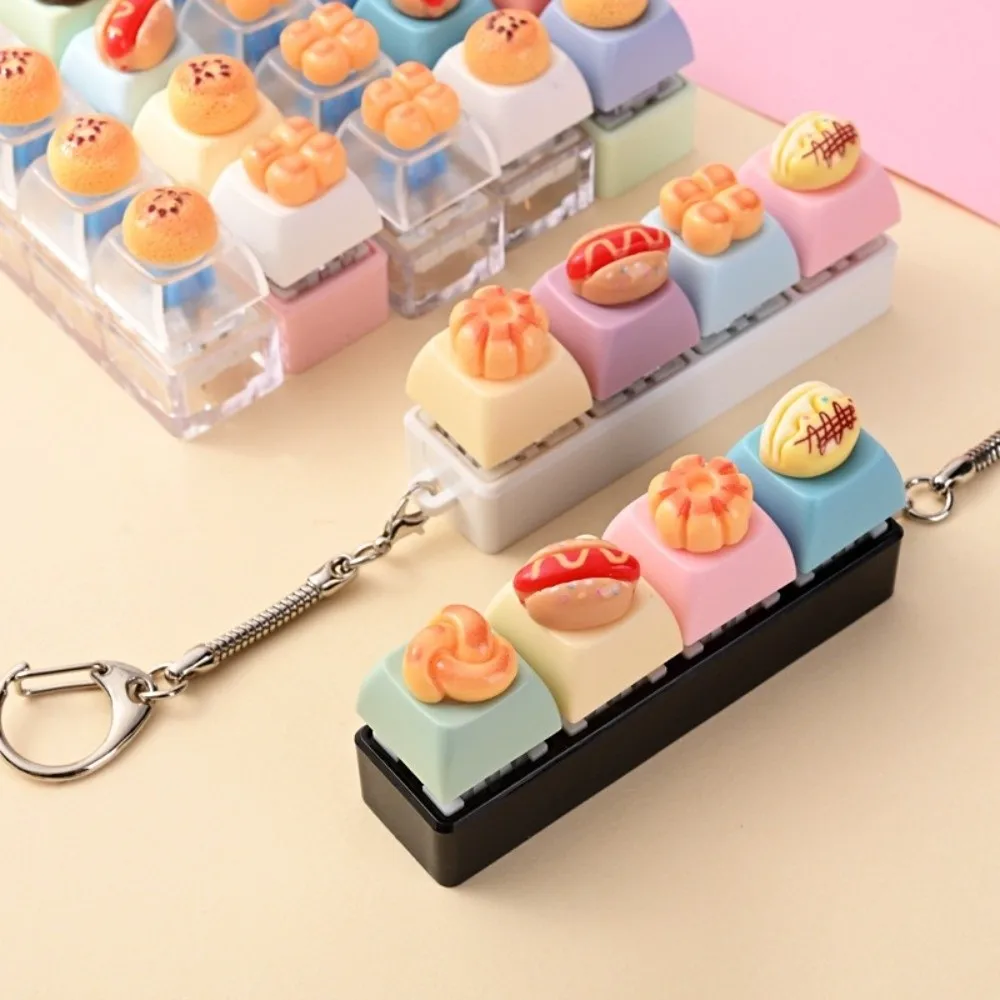 Cartoon 4-Key Bread Keychain Finger Button Dessert Shape Fake Food Key Chain Funny Simulation Food Food Miniature Fidget Keycap