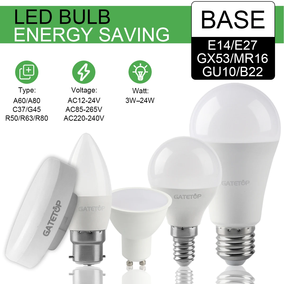 LED Light Bulbs AC220-240V 24W 18W 15W 9W High Lumen Energy Saving Spotlight GX53 MR16 GU10 No Flicker Cold Warm White