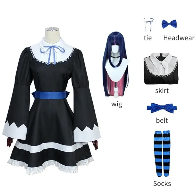 

Костюм для косплея в стиле аниме: черное платье горничной с головным убором, поясом и чулками, готическое платье лолита, парик для косплея, длинные носки