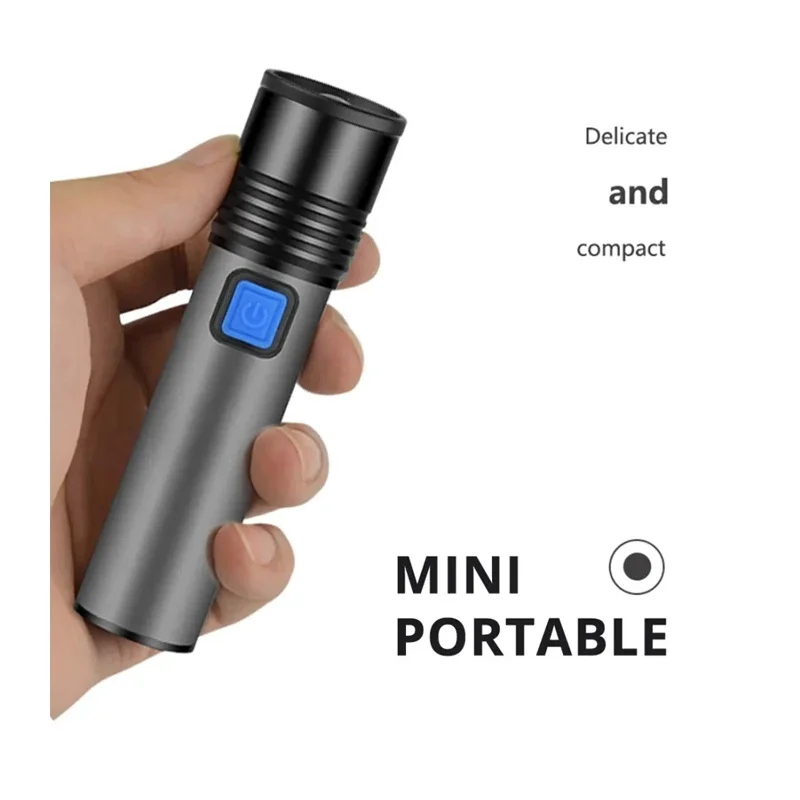 USB Rechargeable LED Flashlight With LED Built in 1200mAh Lithium Battery Waterproof Camping Light Zoomable Torch