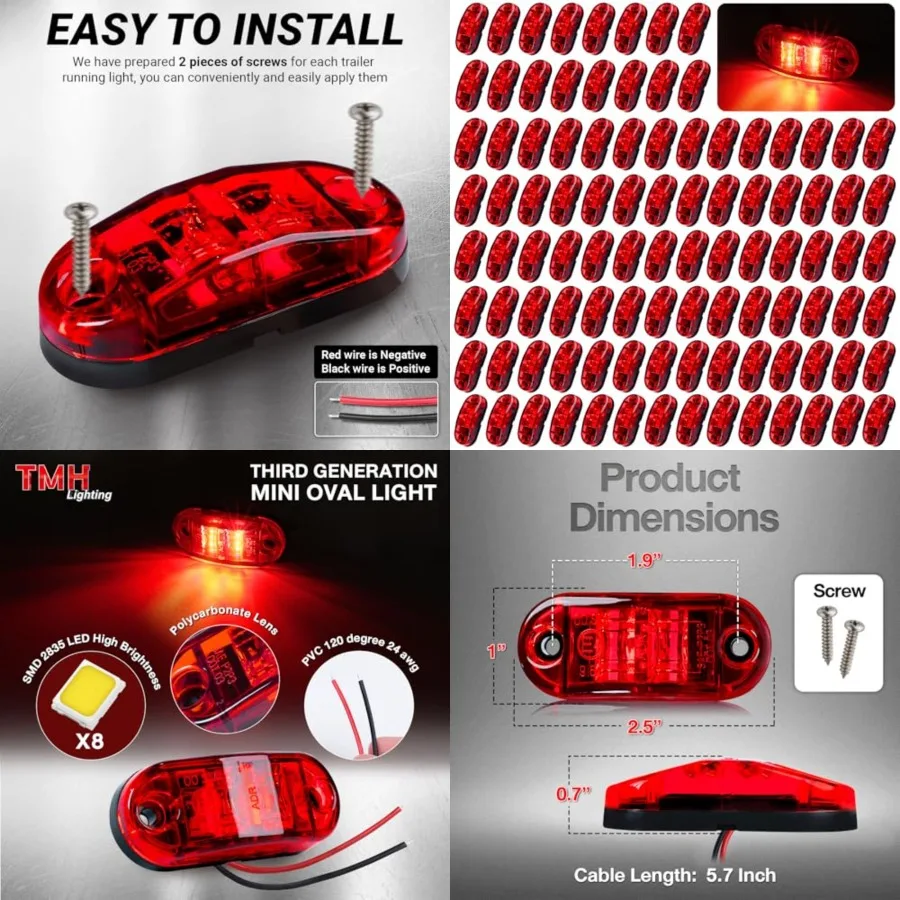 

of 2.5" Oval LED 3rd Generation Side Marker Lights, 8LED Super Bright Trailer Clearance Lights 12V Indicators for Truck RV Lorr