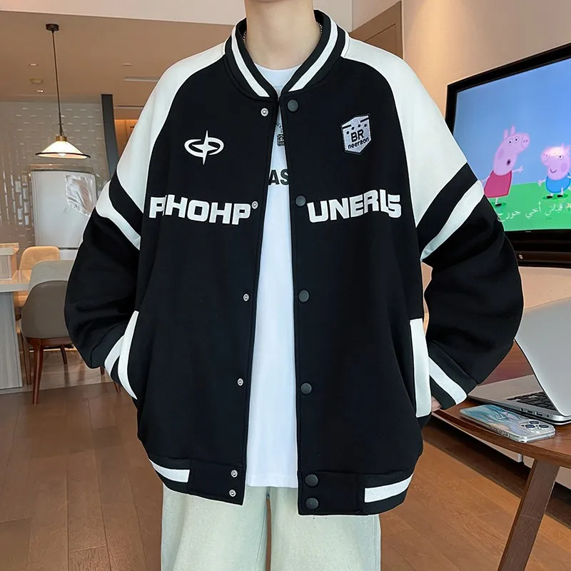 

Cool Cotton Jaet for Teens Boys Spring Autumn High School Students Sli Baseball orm No Hat Top Loose Fit Splice Col...