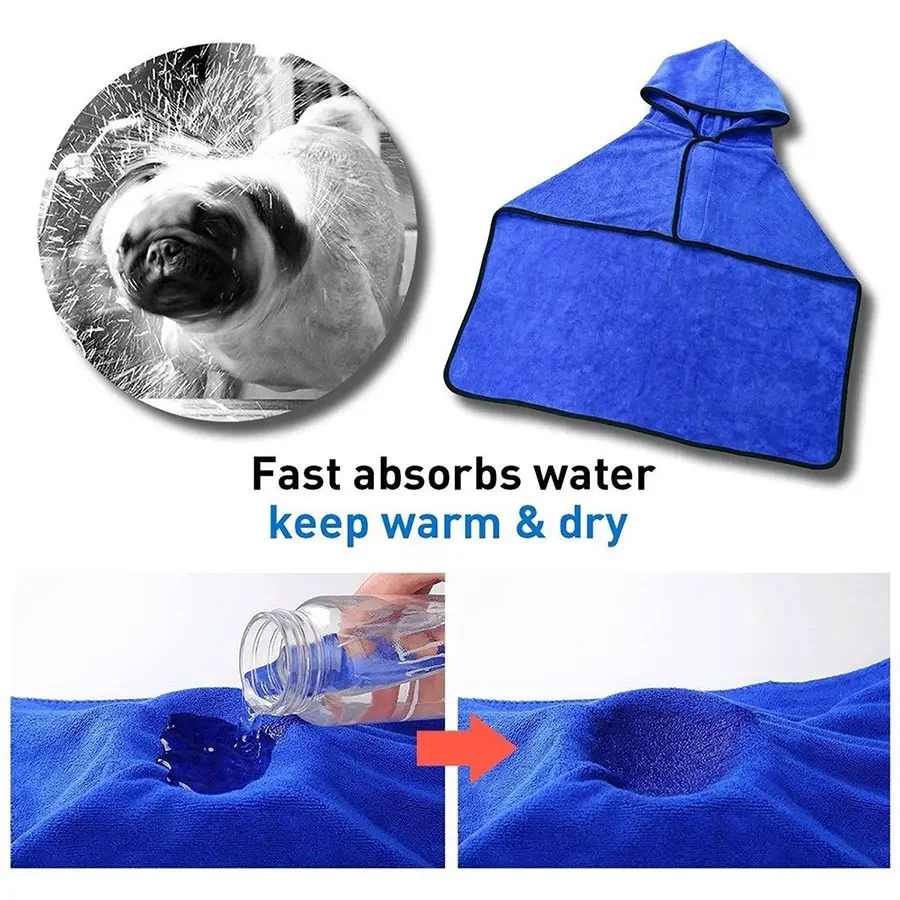 Dog Bathrobe Soft Quickly Absorbing Water Fiber Pet Drying Towel Robe with Hat Pupuy Cat Pet Grooming Supplies Dog Bathrobe