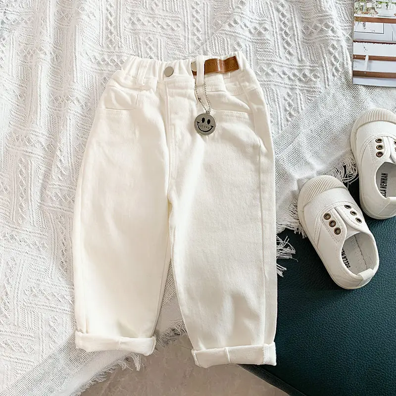 Boys and Girls\' Pants Spring and Autumn Children\'s Casual Pants Fashionable Korean Trousers Baby White Elastic Pants