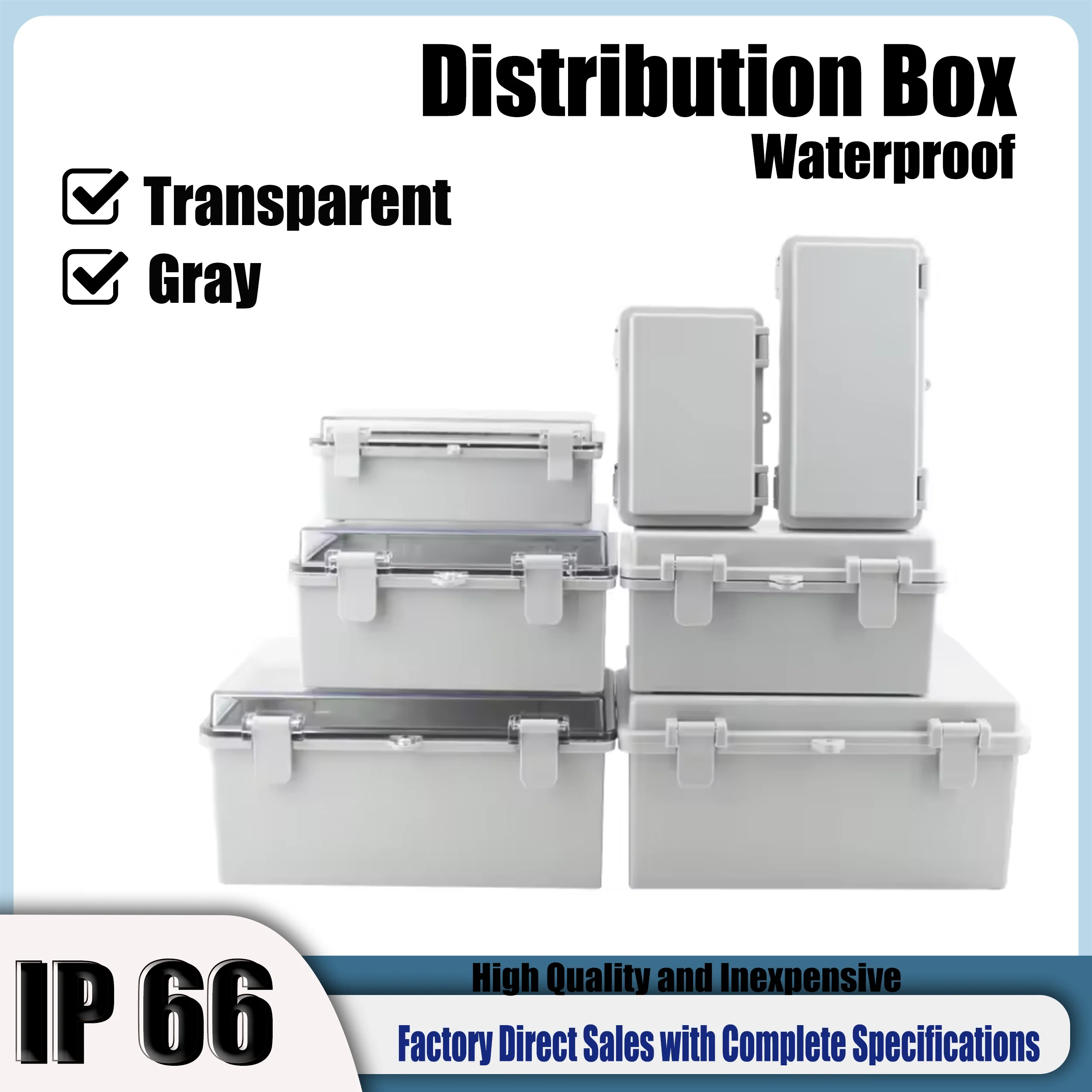 

Outdoor Waterproof Electronic Seal Box IP66 with Grey/Transparent Cover ABS Plastic Distribution Housing with Buckle for Junctio