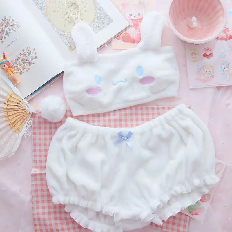 Sanrio Kuromi My melody Cinnamoroll Cartoon Velvet Thickened Coral Velvet Anime Suspenders Tube Top Shorts Cute Pajama Set