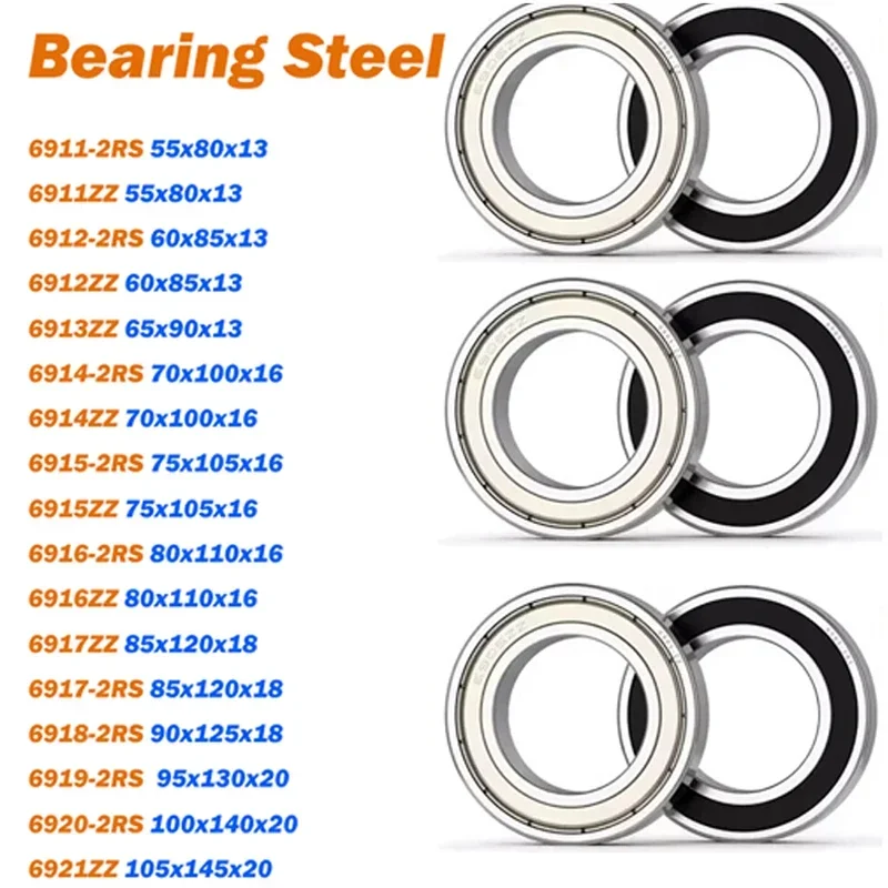 Ball Bearing 6911ZZ/2RS 6912ZZ/2RS-6921ZZ Miniature Deep Groove Ball Bearing 2RS/ZZ Double Sealed Shield for Bicycle Bearing