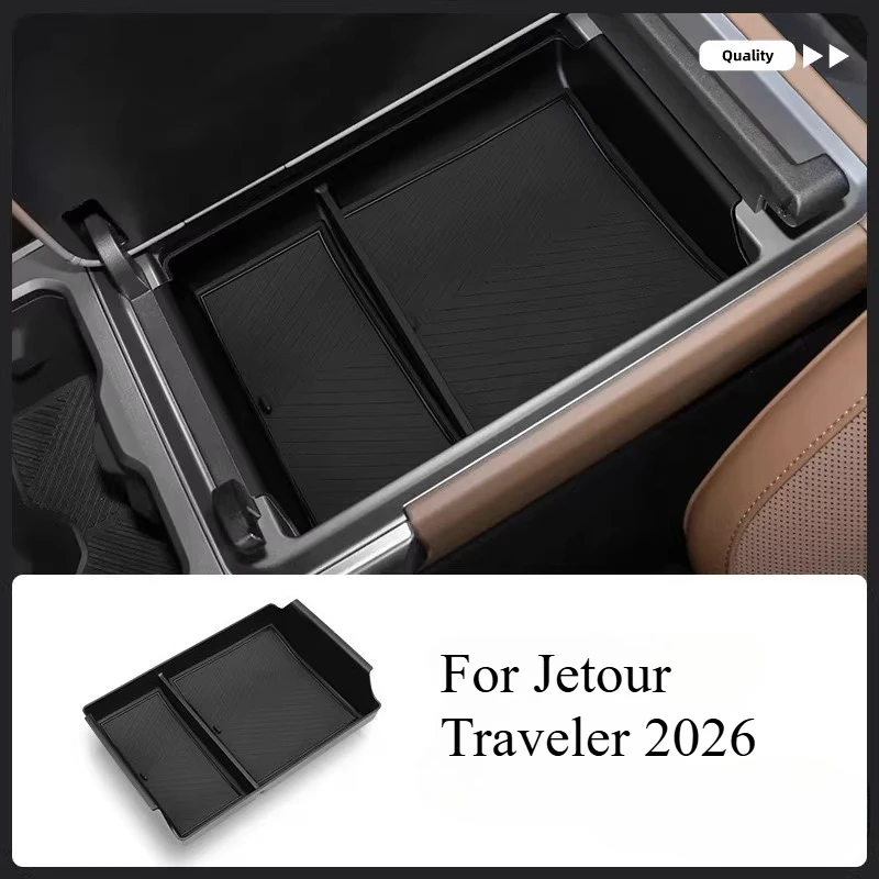 

For Jetour Traveler 2026 Center Console Storage Box, Car Organizer Tray, Non-Slip Silicone Insert Dash Coin Phone Holder