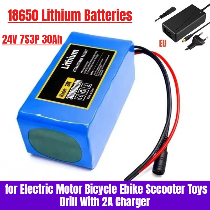 

24V 7S3P 30Ah 18650 Lithium Batteries for Electric Motor Bicycle Ebike Sccooter Toys Drill With 2A Charger