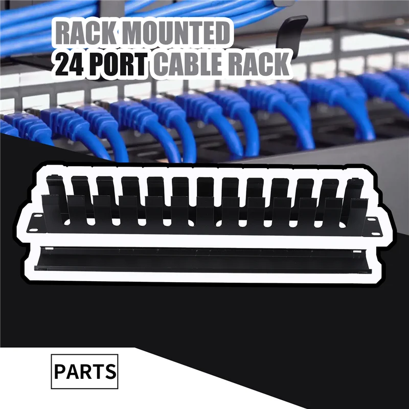 Superior-1U Gestión de cables Montaje horizontal Estante de servidor de 19 pulgadas, Organizador de cables de conducto de dedo de metal de 12 ranuras con cubierta
