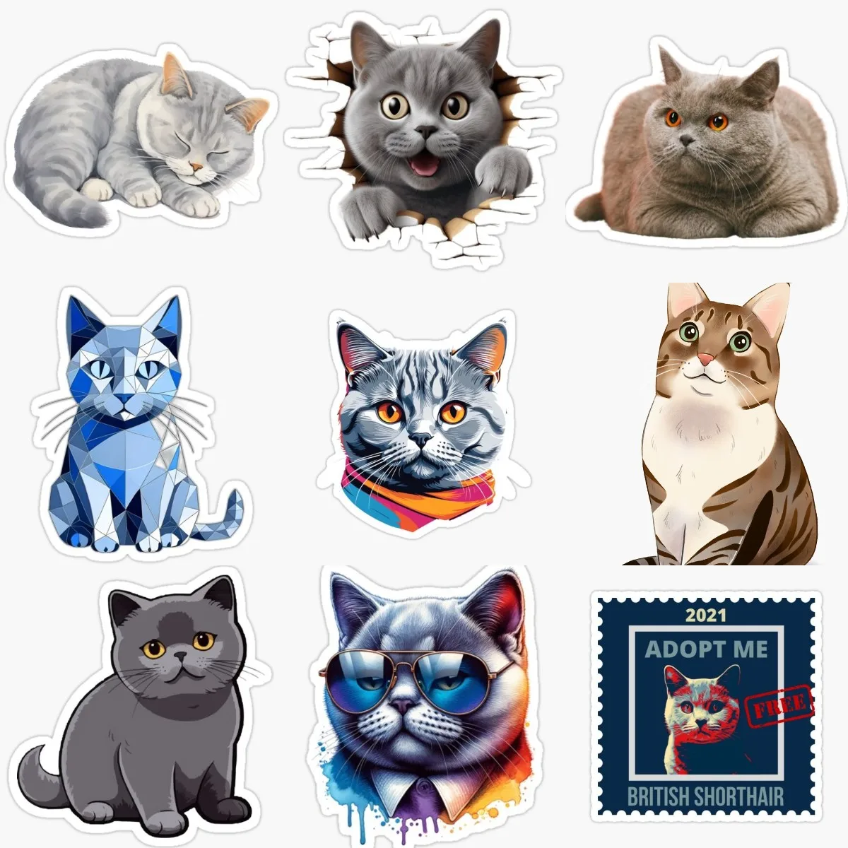 Cute British Shorthair Cat Creative Pets PVC Waterproof Sticker Decorate for Car Door Wall Window Decal Accessories