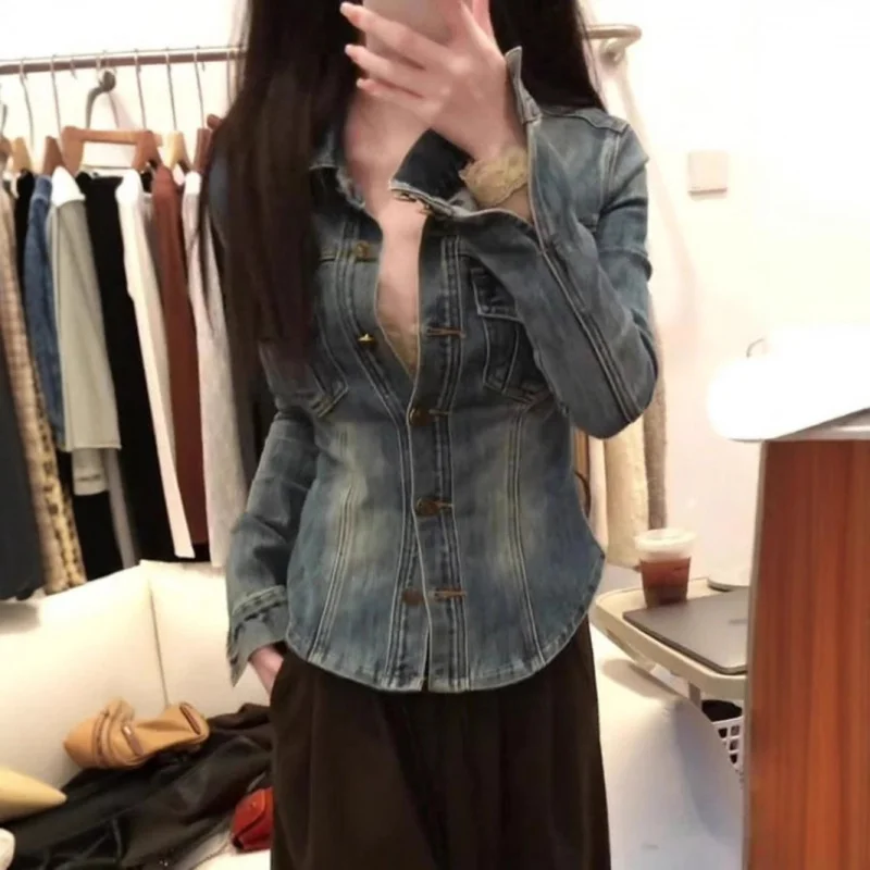 الأمريكية الرجعية الياقة الزرقاء قميص المرأة الشتاء الراقية معطف الخصر الأعلى #3