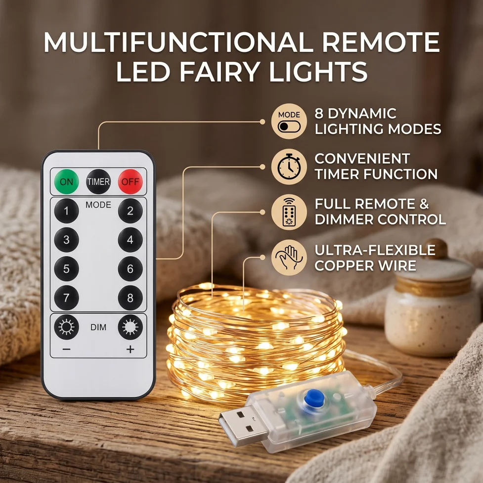 1/2/3/510/20M USB LED Fairy String Lights with 8 Modes Remote Control For Christmas Wedding Garland New Year Garden Party Decor