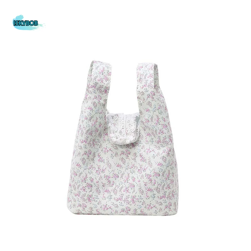 

Sweet Floral Shoulder Bag Contrast Color Bow Women Floral Handbag Polyester Lightweight 3 in 1 Canvas Backpack Shopping