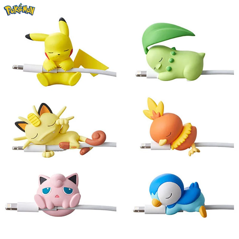 

Pokemon Pikachu Anime Data Cable Protective Cover for IPhone USB Cord Bite Action Figure Toys Eevee Charger Cable Protector Gift