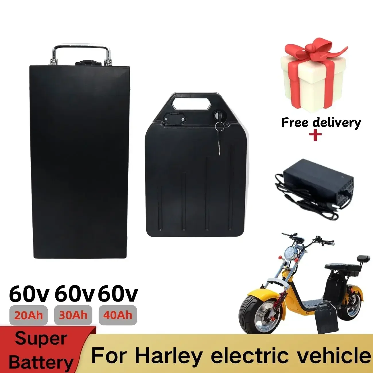 

Best selling brand new Harley lithium battery waterproof 18650 60V 10Ah/20Ah/30Ah two wheel foldable Citycoco battery+charger