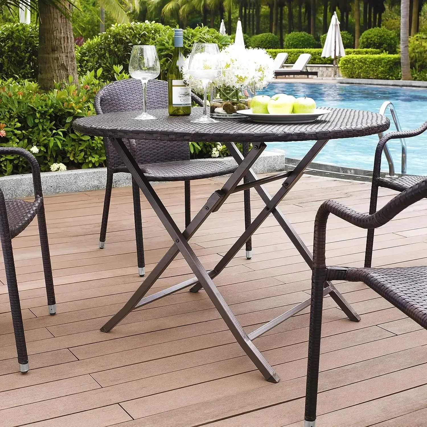 Crosley Furniture CO7205-BR, Palm Harbor Outdoor Wicker Folding Table, Brown, Brown