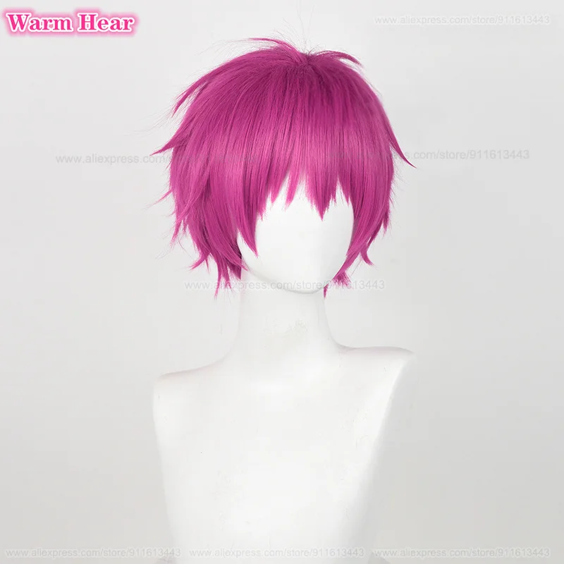 Saiki Kusuo Synthetic Wig Anime Short 30cm Rose Red Cosplay Wig With Hairpins Glasses Heat Resistant Hair Cosplay Anime New Wigs