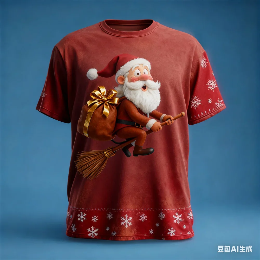 عيد الميلاد تي شيرت رجالي سانتا كلوز نمط طباعة الرجال المرأة الجولة الرقبة تي شيرت السنة الجديدة الجرافيك تي شيرت جديد في بلايز و تيز #3