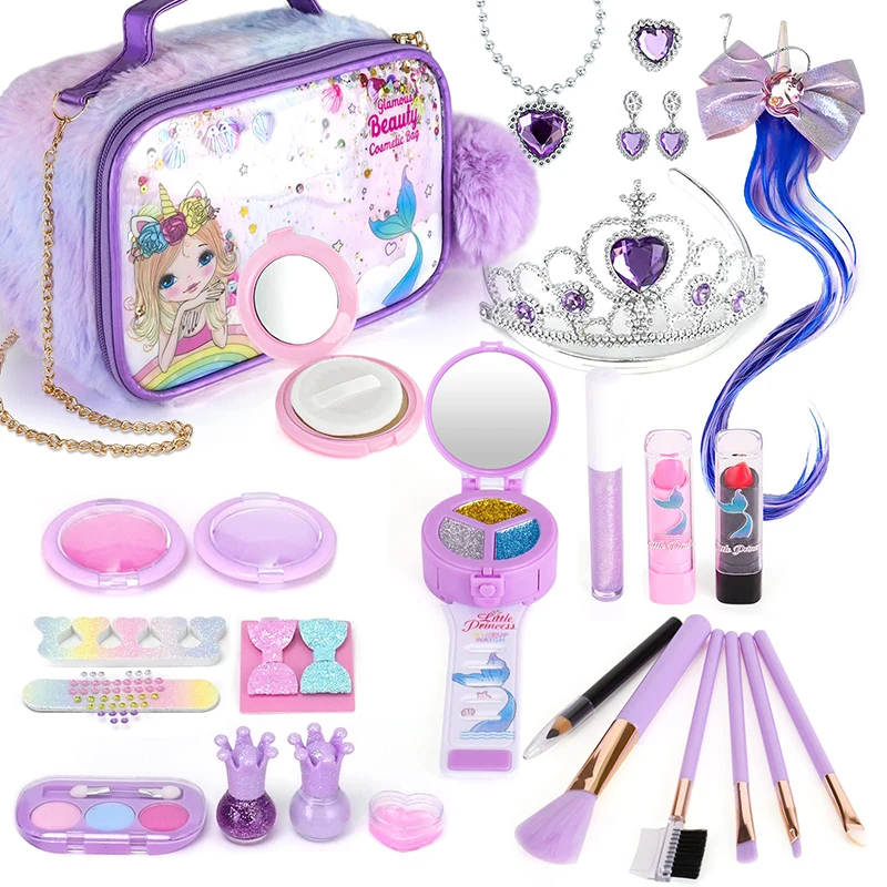 

Kids Makeup Kit for Girl Washable Safety Nontoxic Pretend Play Make Up Toys for Children Little Princess Christmas Birthday Gift