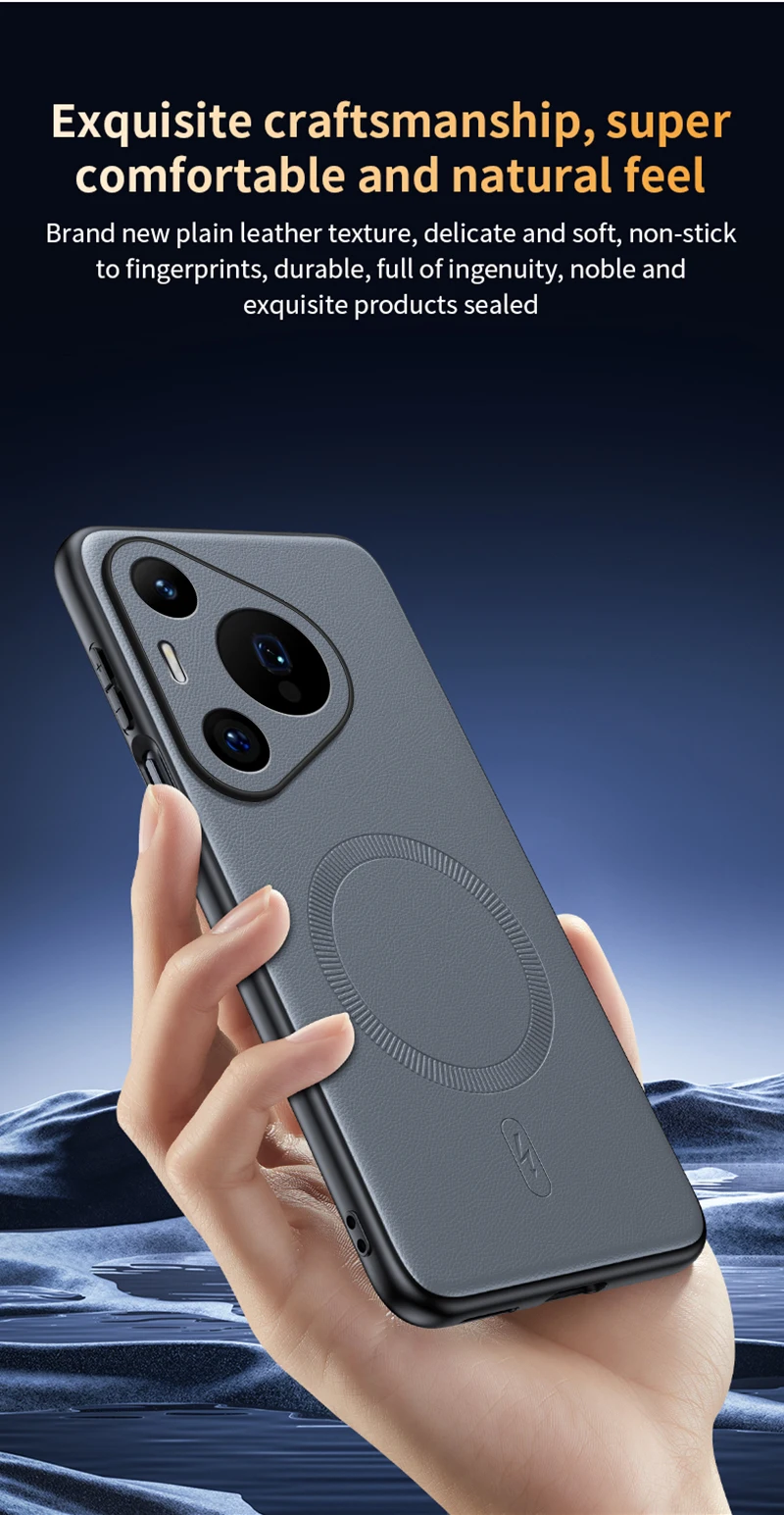 Für Huawei Pura 70 Pro: Magnetische Schutzhülle aus Leder, hochwertige, rutschfeste PC+TPU-Hülle mit Anti-Fingerabdruck-Beschichtung. – Detail 14