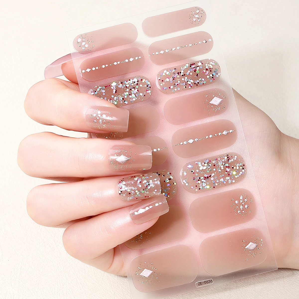 16Tips Full Cover Sparkling Glitter Nail Polish Strips Star Moon Nail Stickers Self-Adhesive Nail Wraps DIY Manicure Decoration