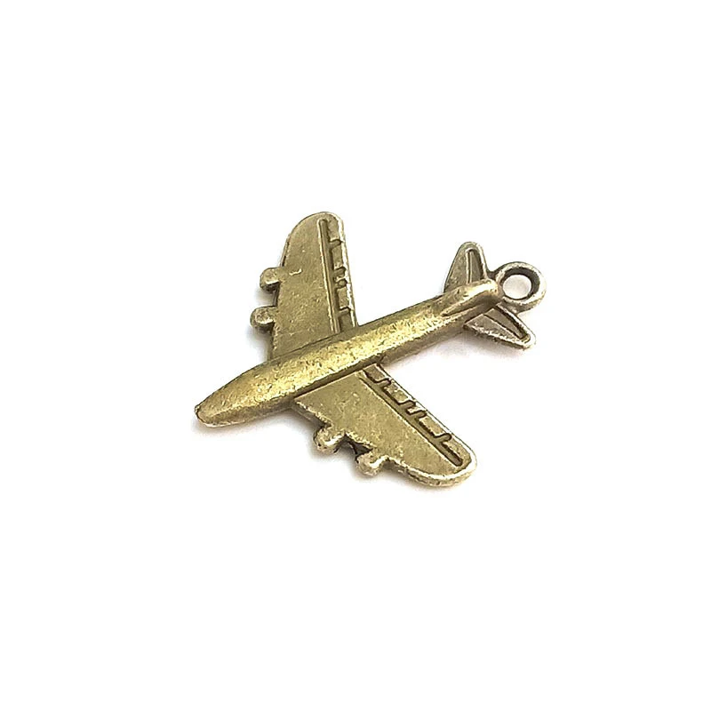 50 Pcs Vintage Bronze Compass Map Aircraft Pendant Hanging Decor Old Look DIY Craft Retro Keychains