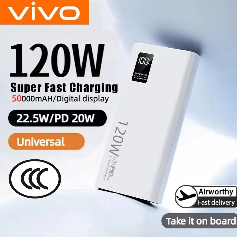 VIVO 120W Power Bank 50000mAh High Capacity Fast Charging Portable Battery Charger For iPhone Samsung Huawei Hot
