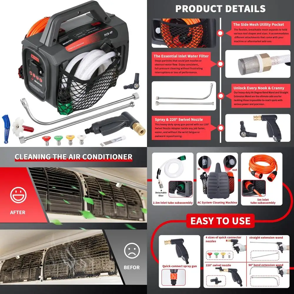 

Портативный распылитель для очистки катушек с 5 насадками для систем ОВКВ, автомобилей, дома и наружных поверхностей