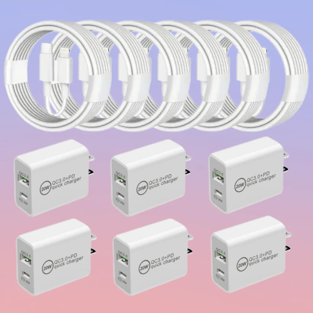 

Fast Charging Wall Charger Set, USB-C to Lightning Cables, Universal Power Adapter for iPhone 14 Pro Max/ 13/ 12/ 11, 20W+18W PD