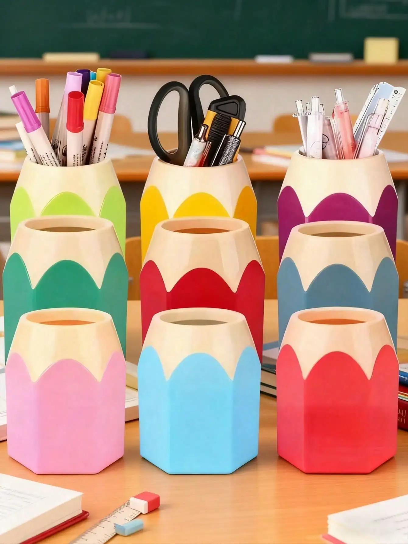 

Colorful Pencil Shaped Desktop Storage Box – 12pcs Portable Pen Holder for School & Office