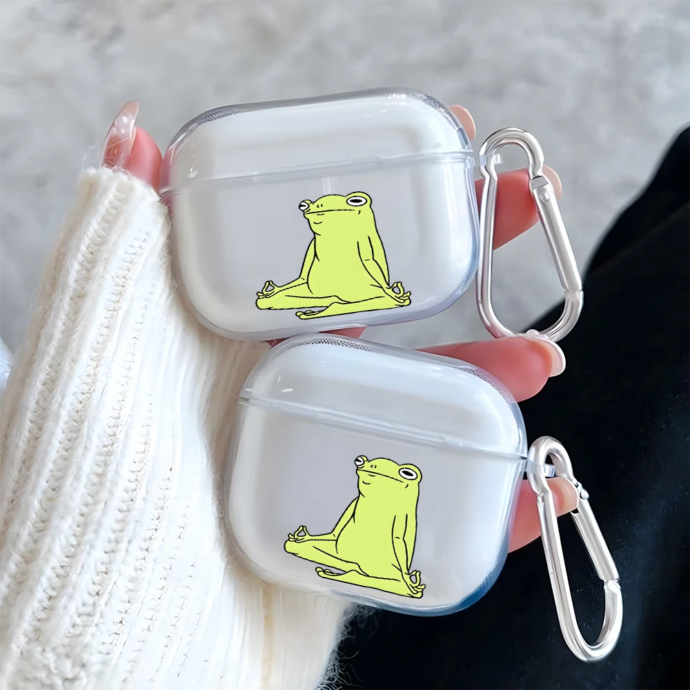 Funny Frog Cartoon Pattern Clear Earphone Case for AirPods Pro 2/Pro 3/Pro Earbuds Case for AirPods 1/2/3/4 TPU Protective Cover