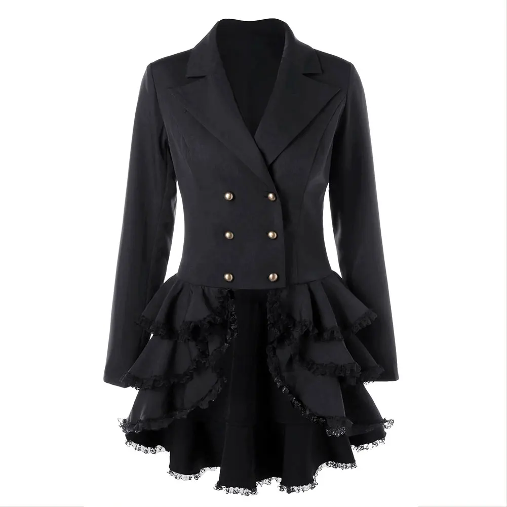 

Women Renaissance Gothic Tailcoat Medieval Irregular Ruffle Hem Steampunk Victorian Jacket Woman Halloween Carnival Clothes