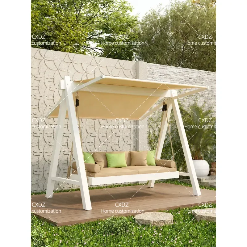 Outdoor Courtyard Garden Swing Double Hammock Lying Bed Villa Open-air Sunscreen Waterproof Swing Chair