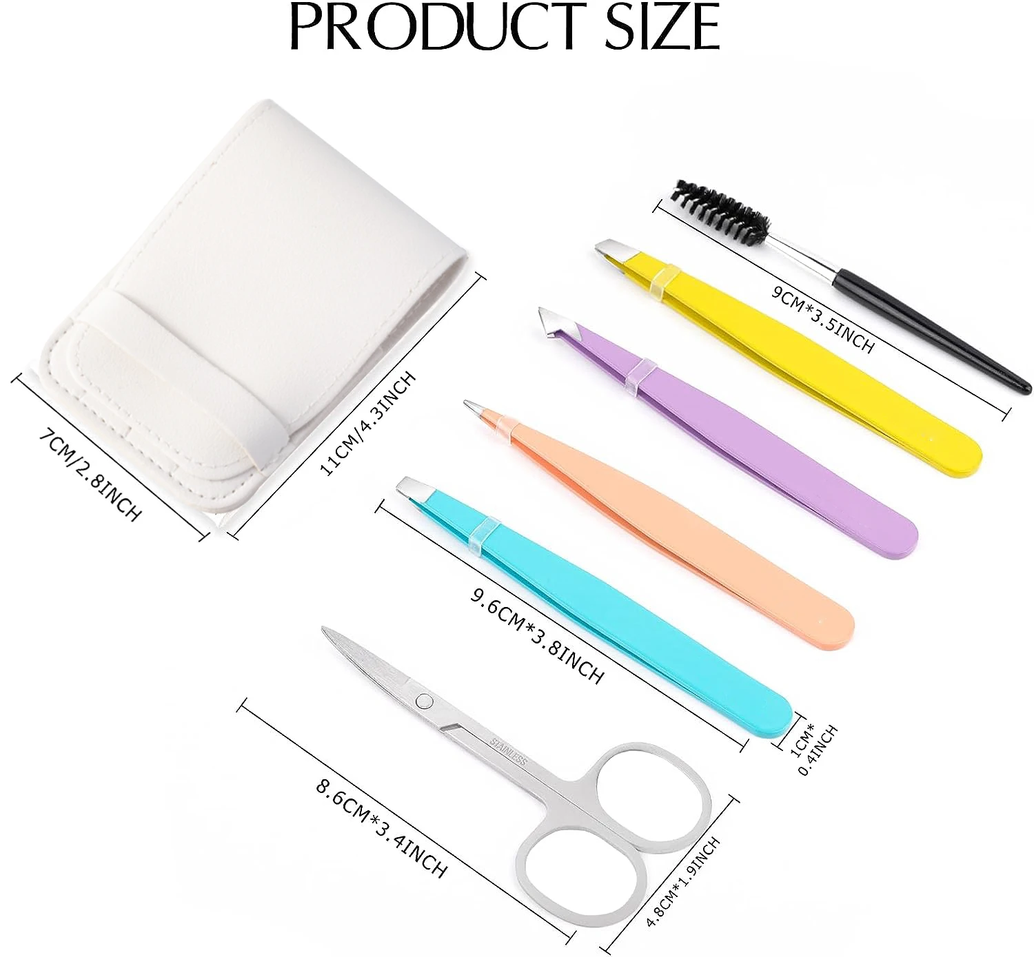 6Pcs Eyebrow Tweezers Set with Case Eyebrow Scissors Eyelash Brush Hair Removal Tweezers Point Slant Flat Tip Lash Clip Set