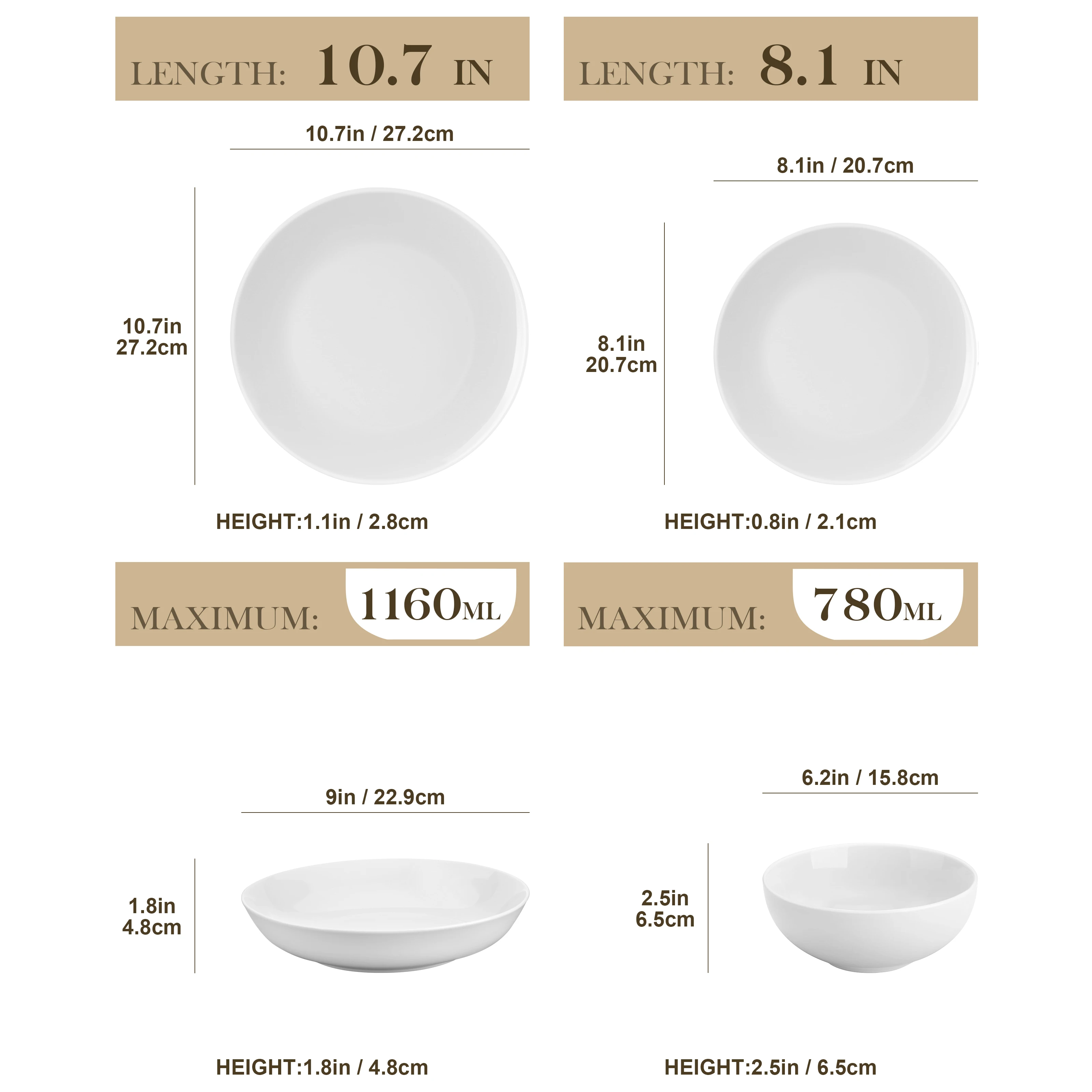 MALACASA AMELIA 24/48 Piece Porcelain Plates Sets with 12*Soup Dinner Plates Dinnerware Set Service for 12/24 Person