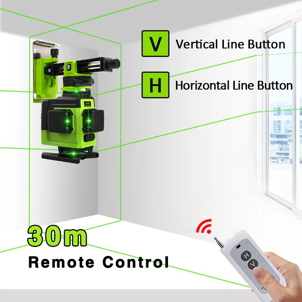 CLUBIONA 4D 16 Lines Green Beam Laser Level Remote Control Pulse mode Detector With 5000mAh Li-ion battery Laser Level Tools