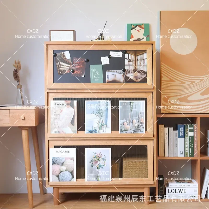 Japanese Style Simple Magazine Cabinet Small Apartment Multi Functional Storage Glass Door Bookshelf Restaurant Multi Layer