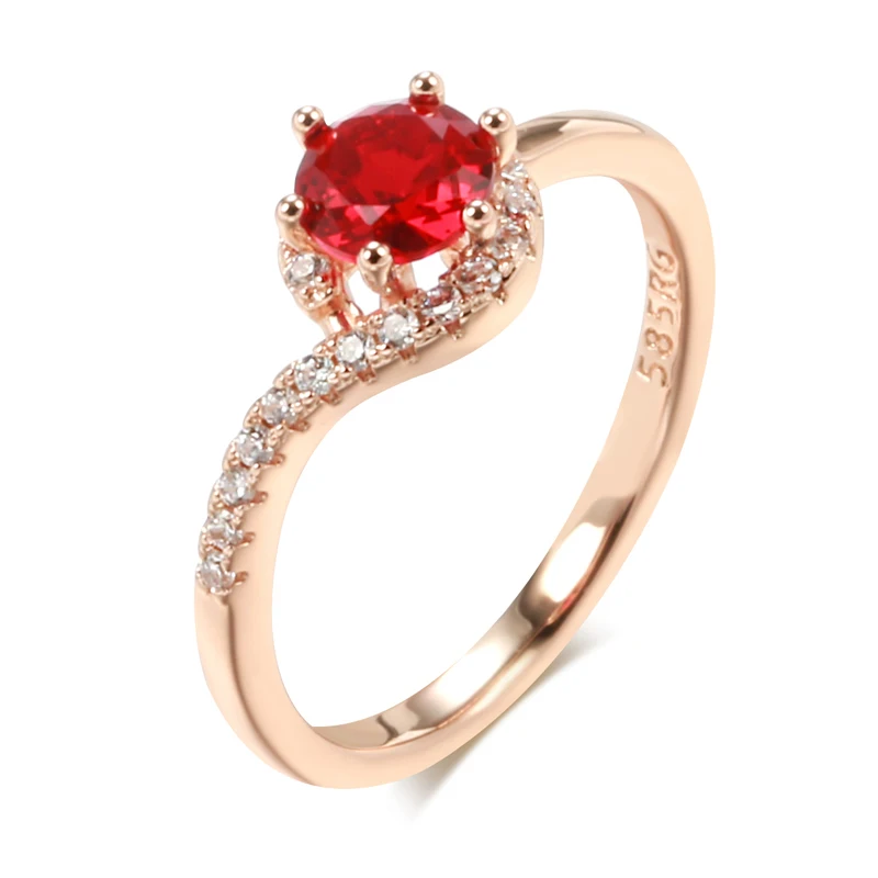 Kinel Hot Trend 585 Rose Gold Color Wedding Ring for Women Round Red Natural Zircon Accessories Daily Fine Jewelry Crystal Gift