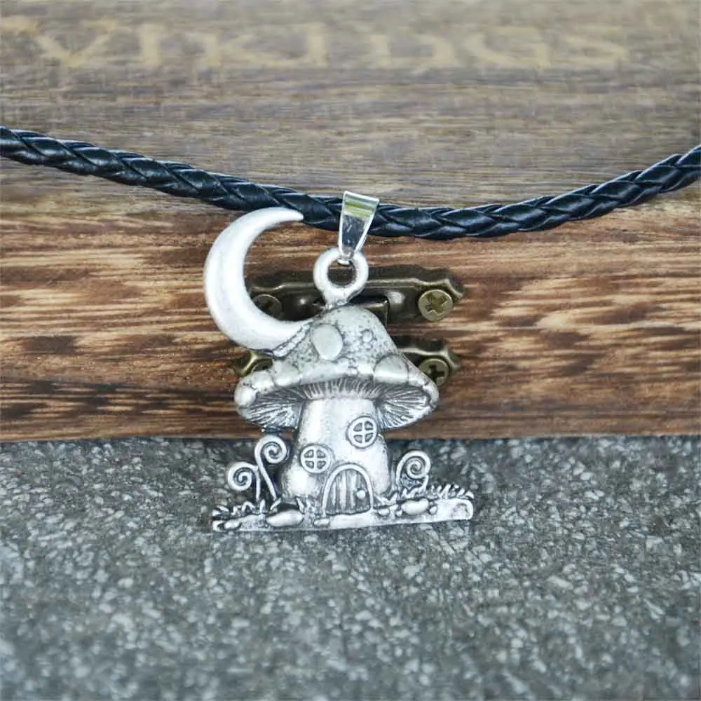 

1Pcs Moon And Mushroom House Forest Camping Jewelry Vintage Necklace For Men Women Accessories
