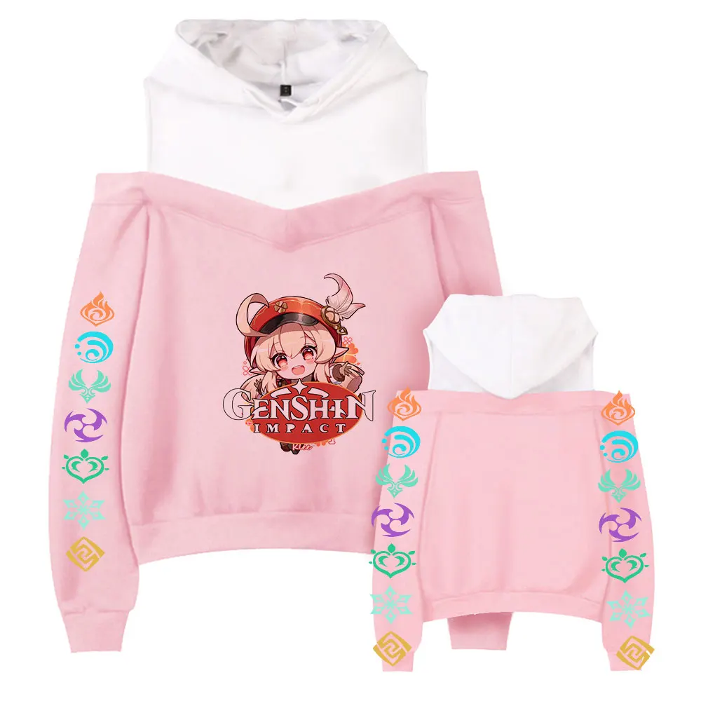 

Anime Print Off Shoulder Sweatshirt Women Fleece Pullover Tops Patchwork Hoodie for Girls, Hoodies and Sweatshirts