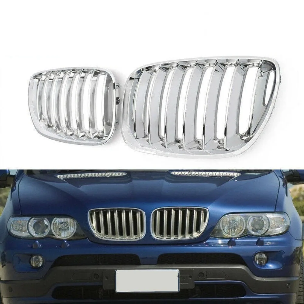 

51137113733 51137113734 1 пара серебряных автомобильных решеток, передняя решетка капота с защитой от царапин, передние верхние решетки для BMW X5 E53 2004-2006 гг.